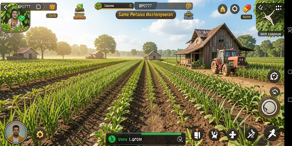 Tampilan gameplay BPO777 yang menarik dan penuh warna saat bertani.