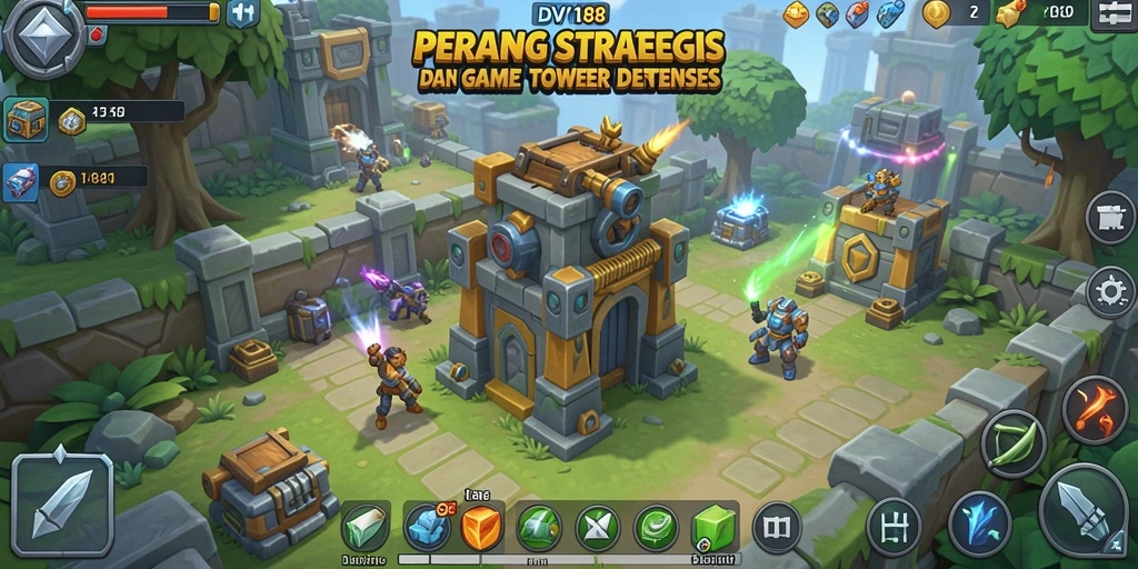 Gameplay menegangkan Tower Defense dengan menara dan musuh beragam.