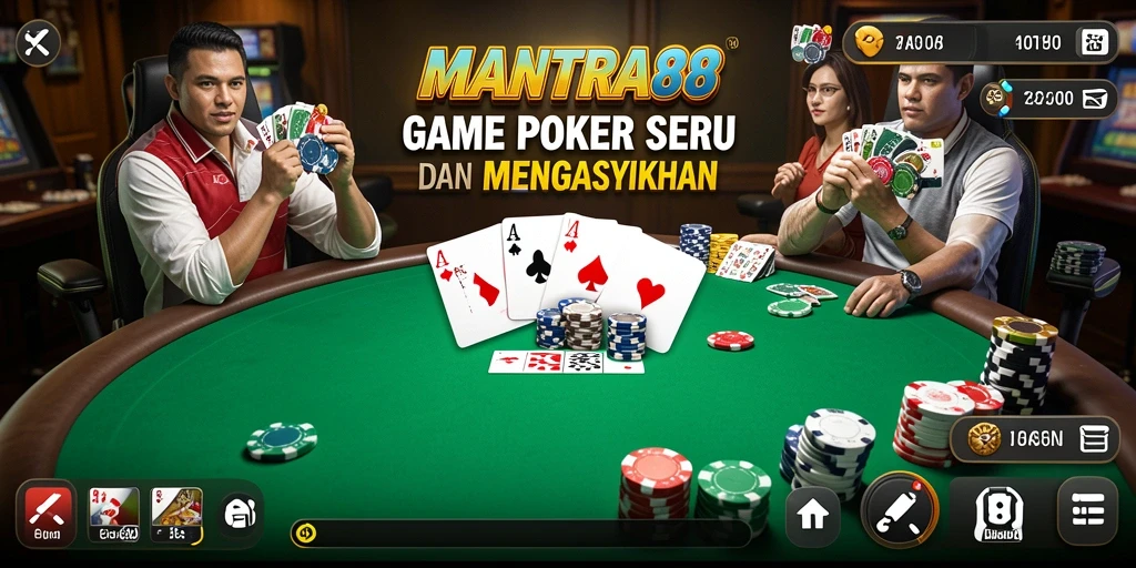 Screenshot utama MANTRA88 menampilkan gameplay Poker yang menegangkan.